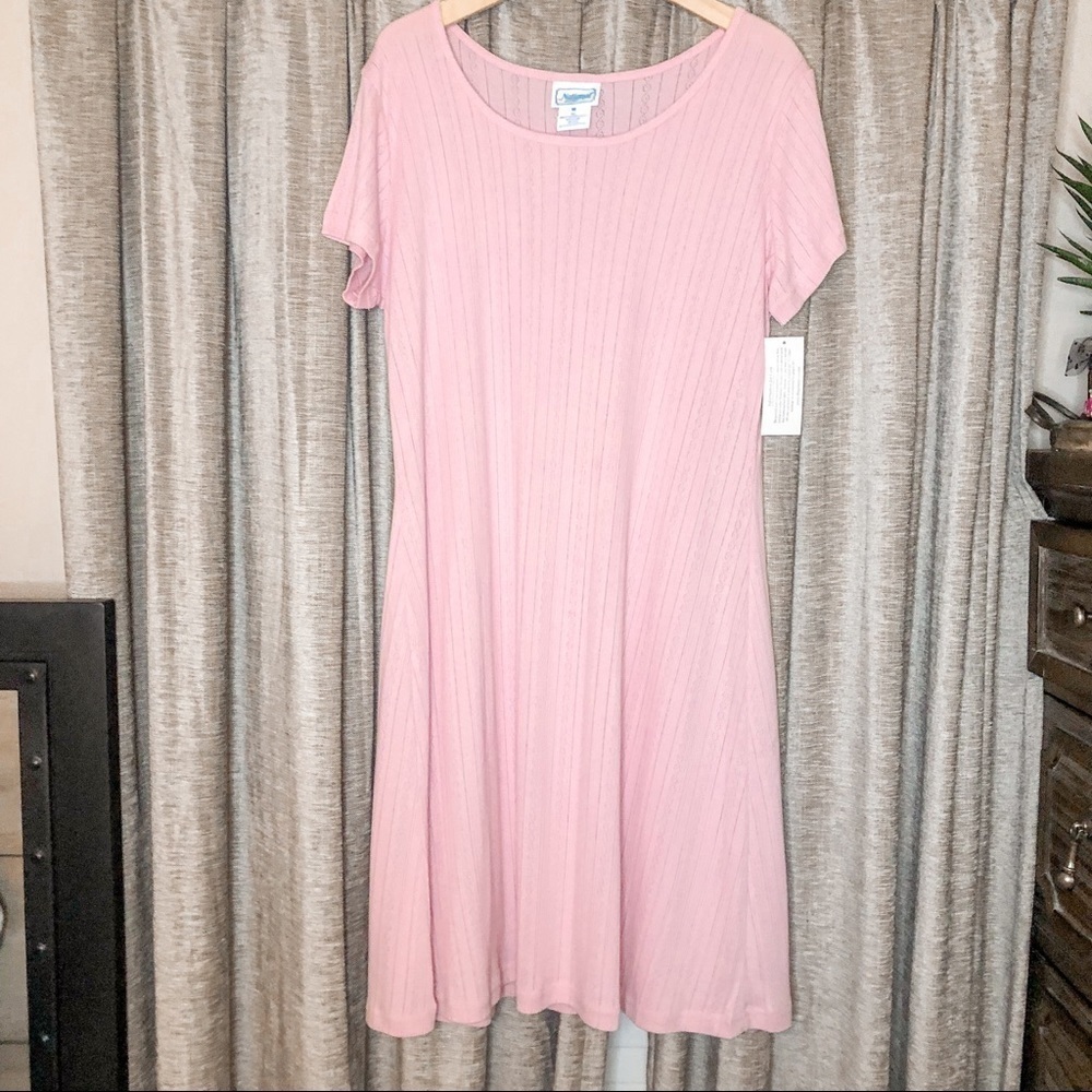 NWT Vintage National Since 1952 Pink Pointelle Short Sleeve Dress Size Medium